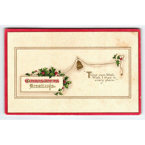 Vintage German Embossed Christmas Postcard with Holly & Bell Design - Picture 1 of 2